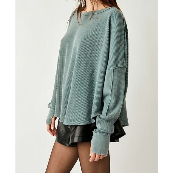 NWOT We the Free / Free People Microphone Drop Thermal Top Silver Pine Size XS - Picture 2 of 12